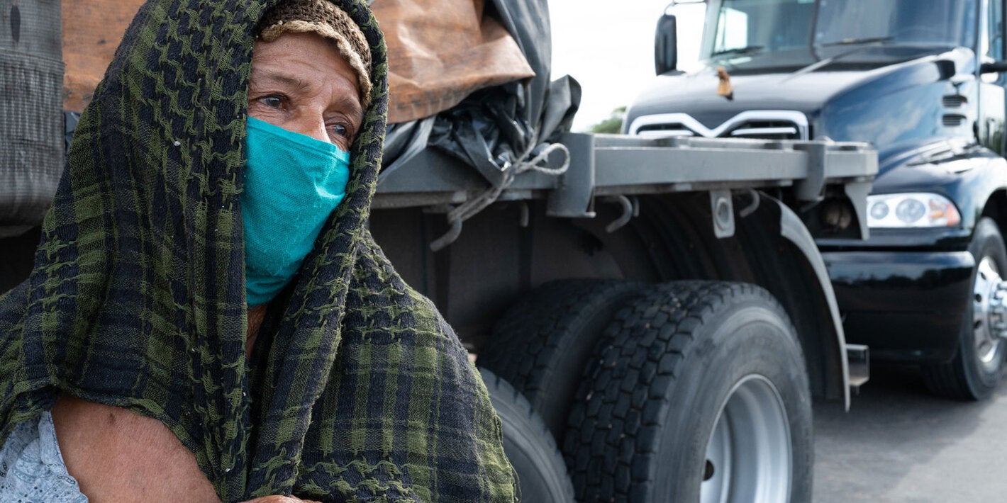 Older adult woman with mask