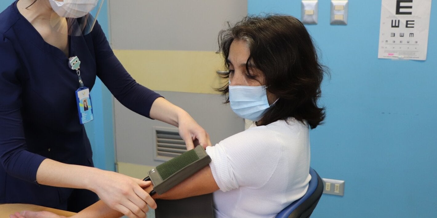 Measuring blood pressure of patient
