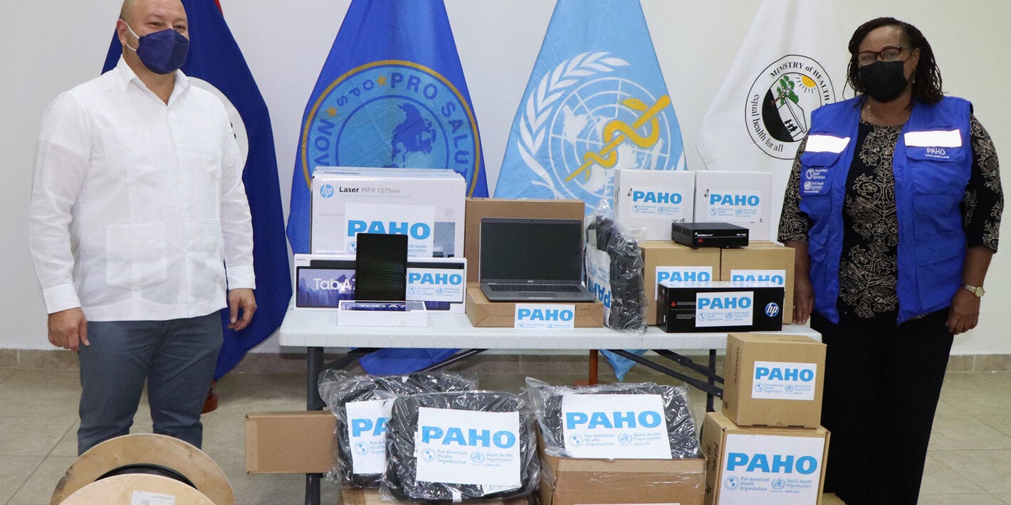PAHO/WHO Belize handover IT equipment to the MoHW