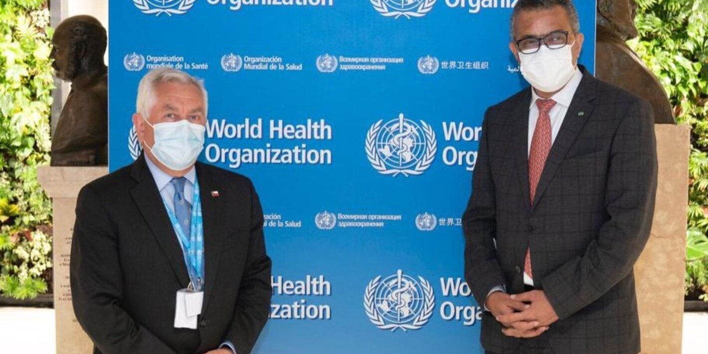 El Secretario de Estado se reunió con el director general de la Organización Mundial de Salud, quien realizó un reconocimiento al manejo de la pandemia en Chile