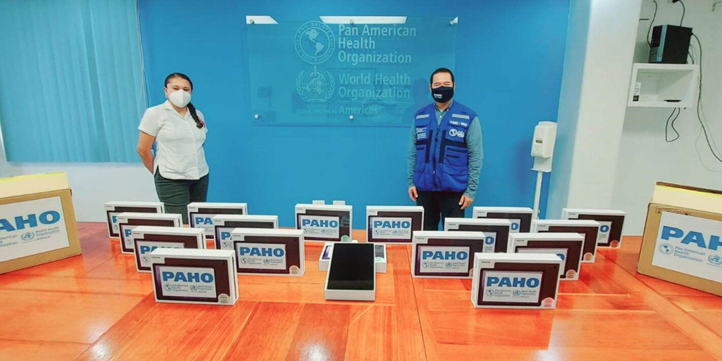 PAHO Belize donate tablets for contact tracers for the MoHW