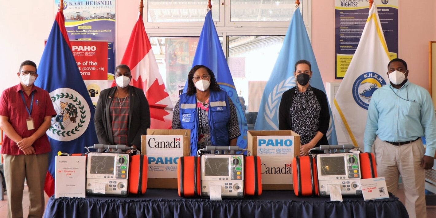 Defibrillators handover to the KHMHA in Belize from PAHO/WHO and Government of Canada