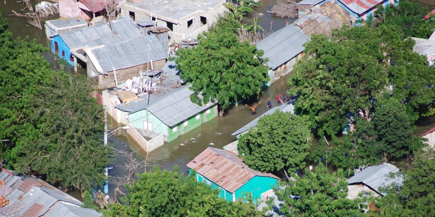 Aerial view of flooded area