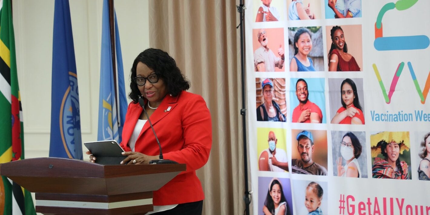 PAHO Director during the launch of Vaccination Week