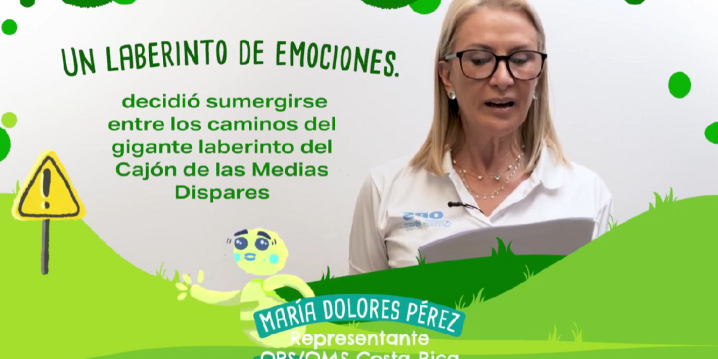 Representante de OPS/OMS Costa Rica leyendo un fragmento de uno de los cuentos de libro