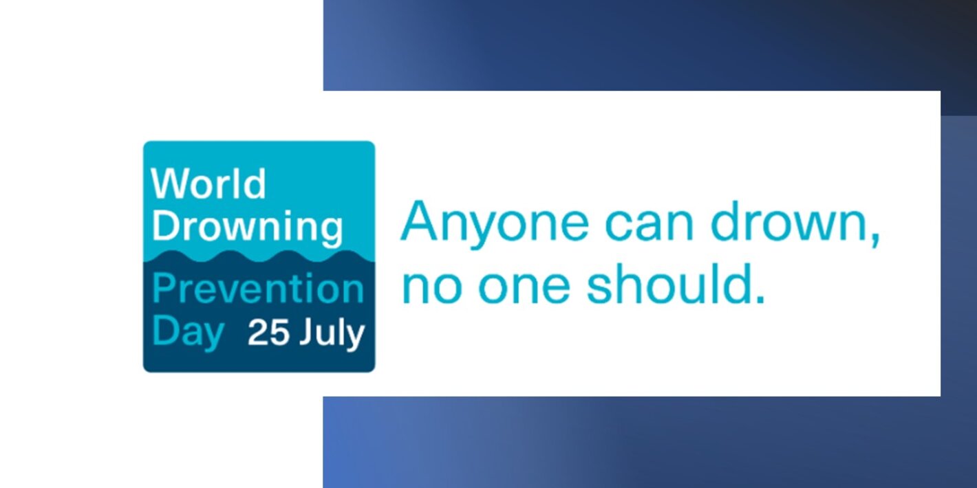 Illustration with the words World Drowning Prevention Day and the slogan: Anyone can drown, no one should