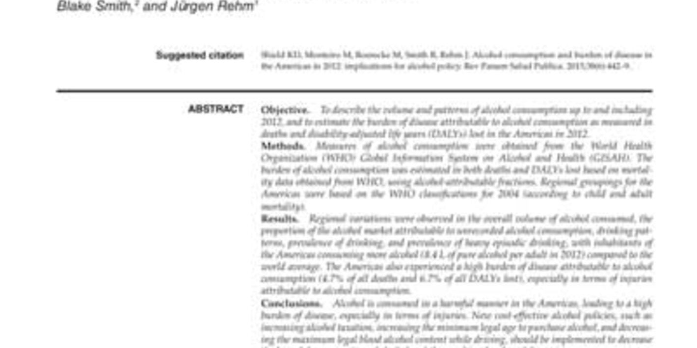 Alcohol consumption and burden of disease in the Americas in 2012: implications for alcohol policy