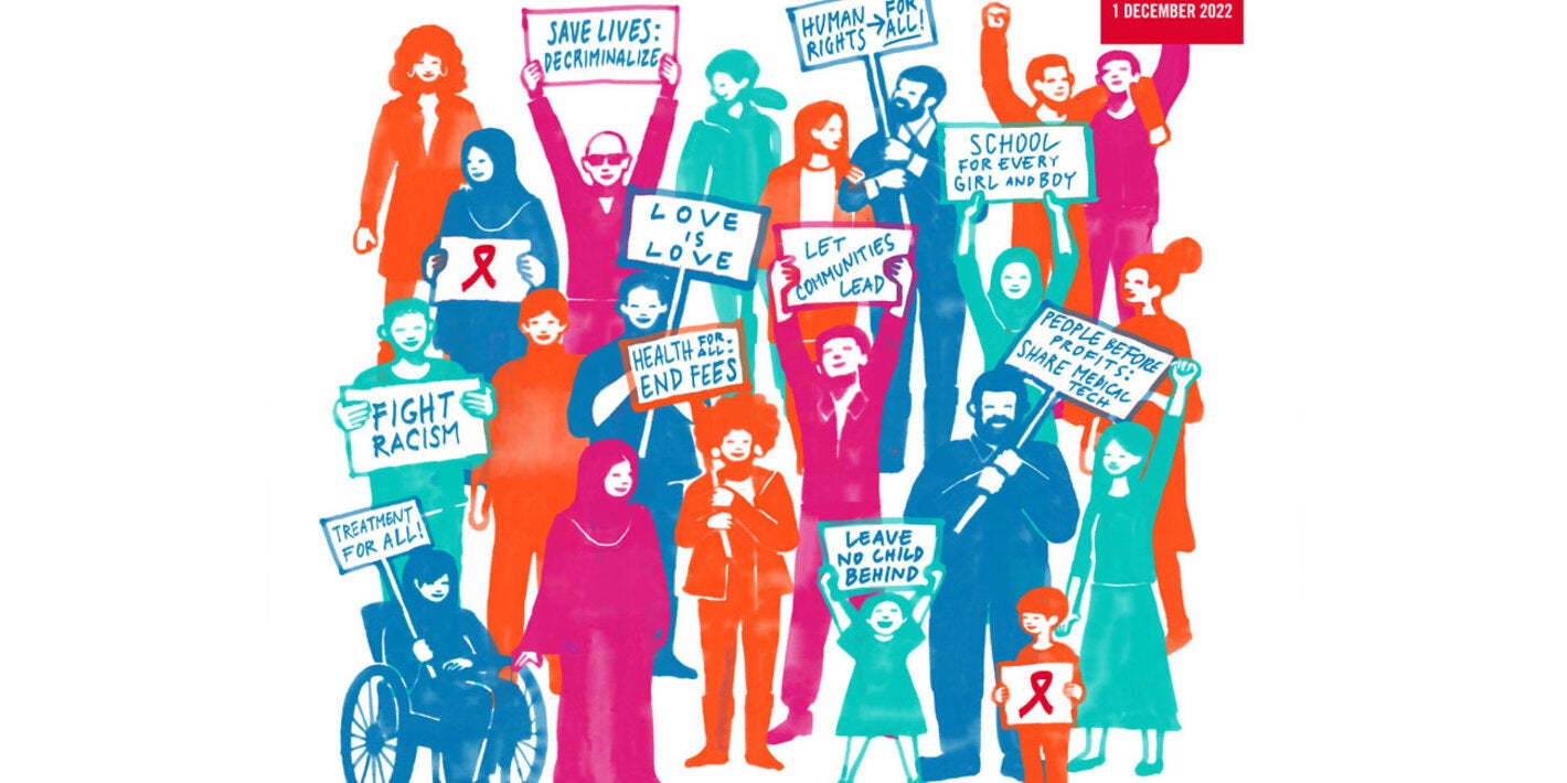 Diverse people with signs: unite to end inequalities
