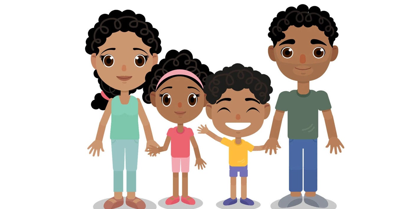 illustration of a family of four: mom, girl, boy and dad