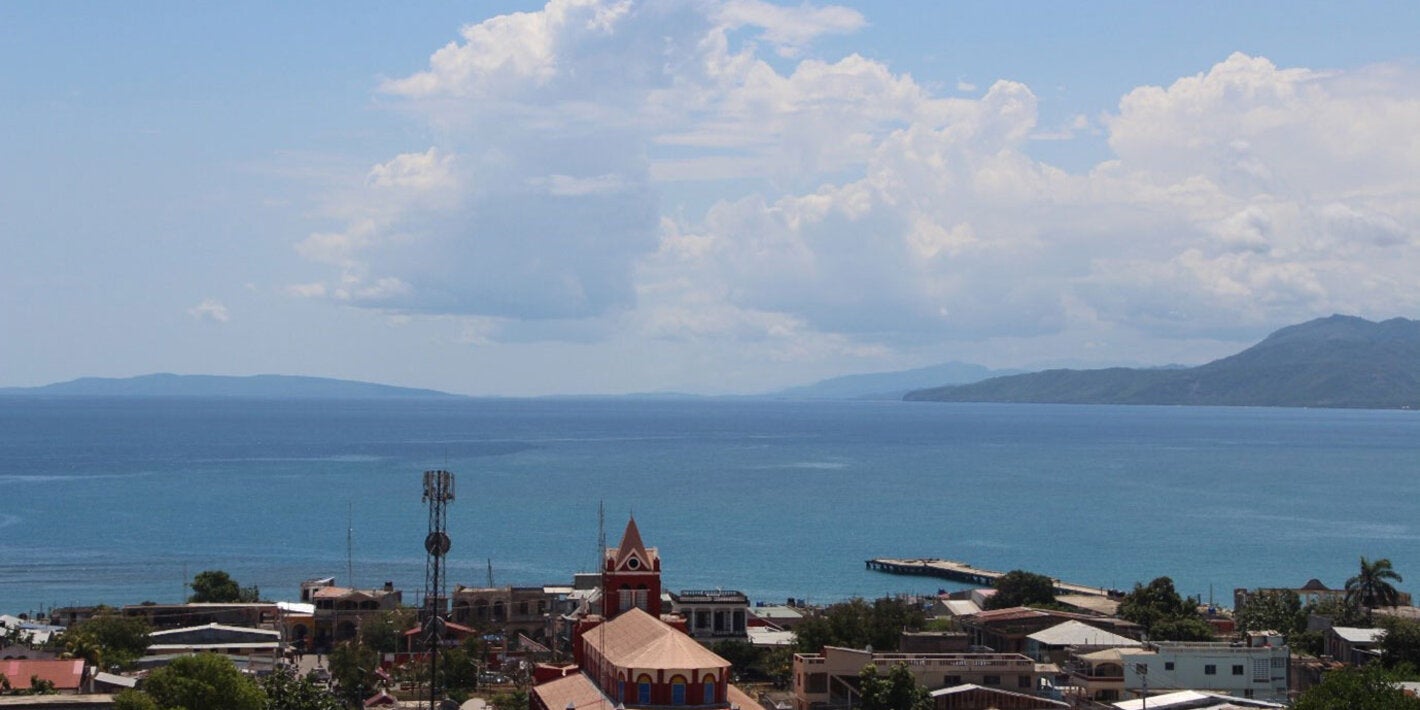 La Gonâve Island on the horizon (left), view from the city of Jeremie, Grand’Anse department.