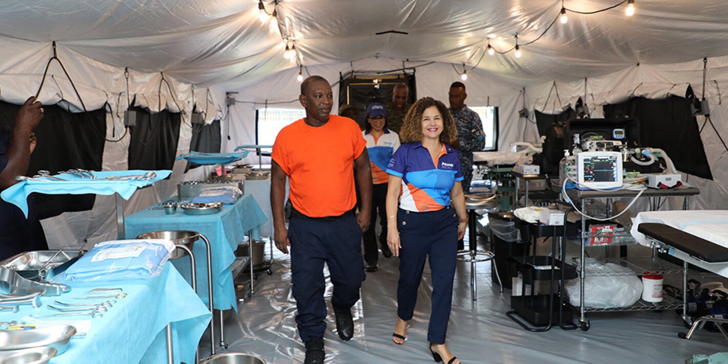 Touring a field medical facility