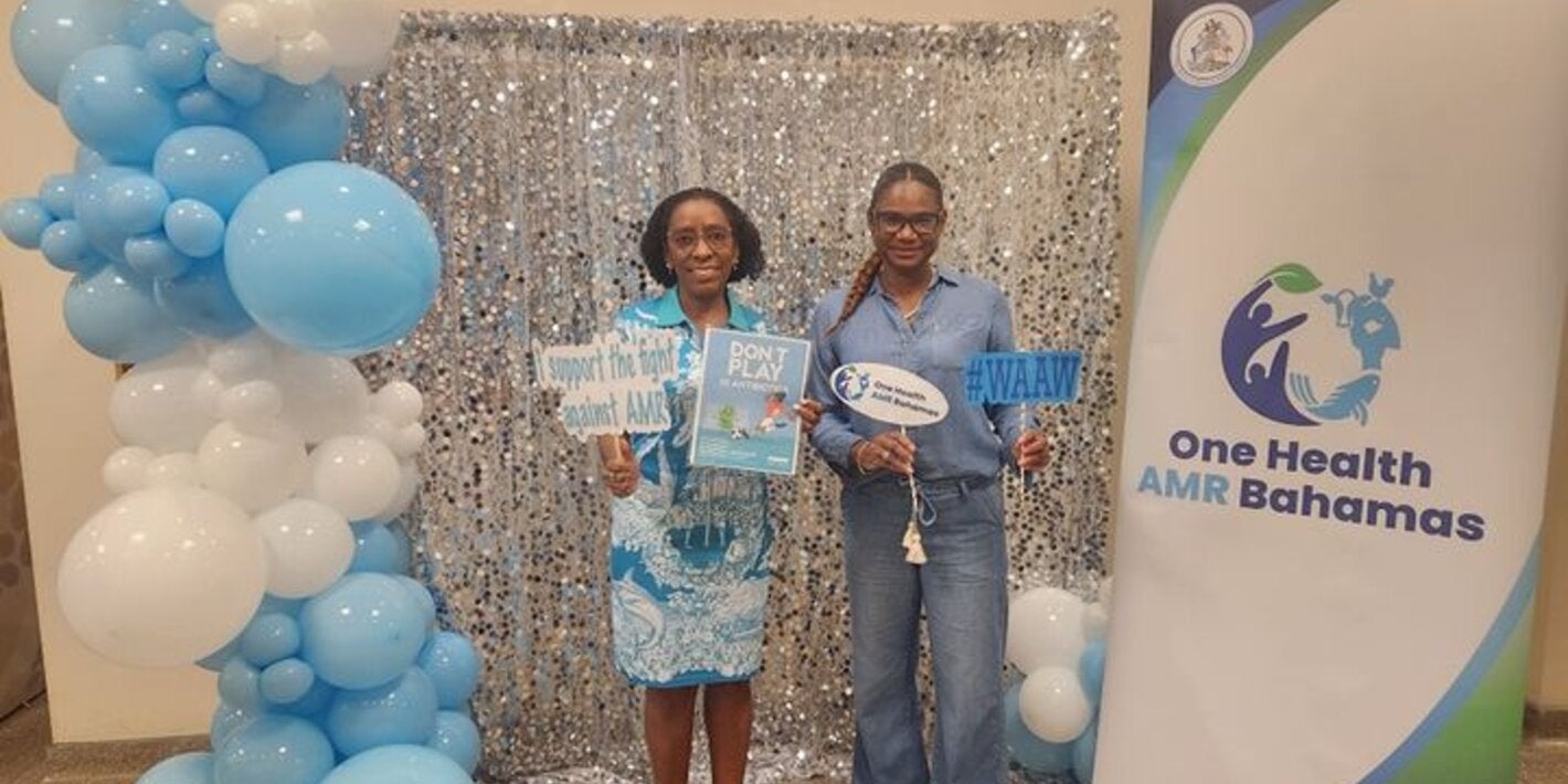 Celebrating World AMR! Dr. Eldonna Boisson, PAHO/WHO Country Representative for The Bahamas and Turks and Caicos Islands, and Dr. Jessica Edwards, AMR Focal Point, Ministry of Health and Wellness pose for a photo during a community outreach