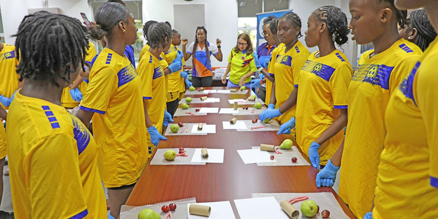 Adolescent girls participating in an educational exercise
