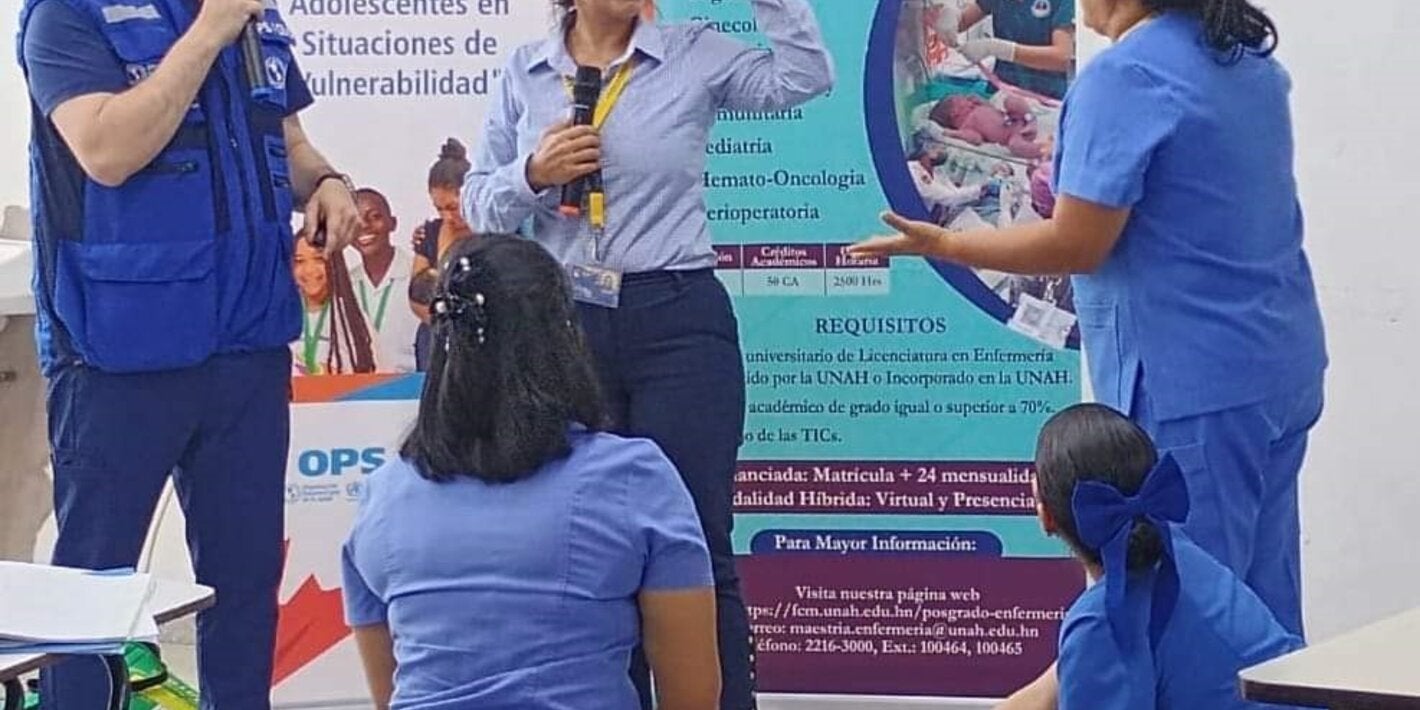 PAHO trainers conducting simulation exercises on obstetric complications with nursing master's students