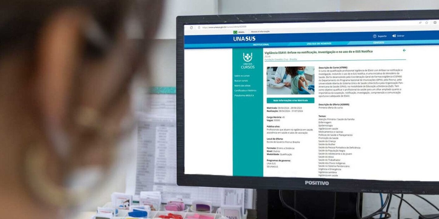 profissional de saúde e pagina do curso