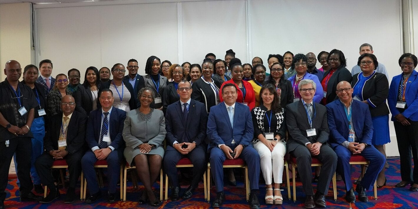 Group photo of participants and facilitators of the Health Labour Market Analysis (HLMA) and Human Resources for Resilient Health Systems (HRH) Caribbean Roadmap Planning Blended Workshops in Trinidad and Tobago