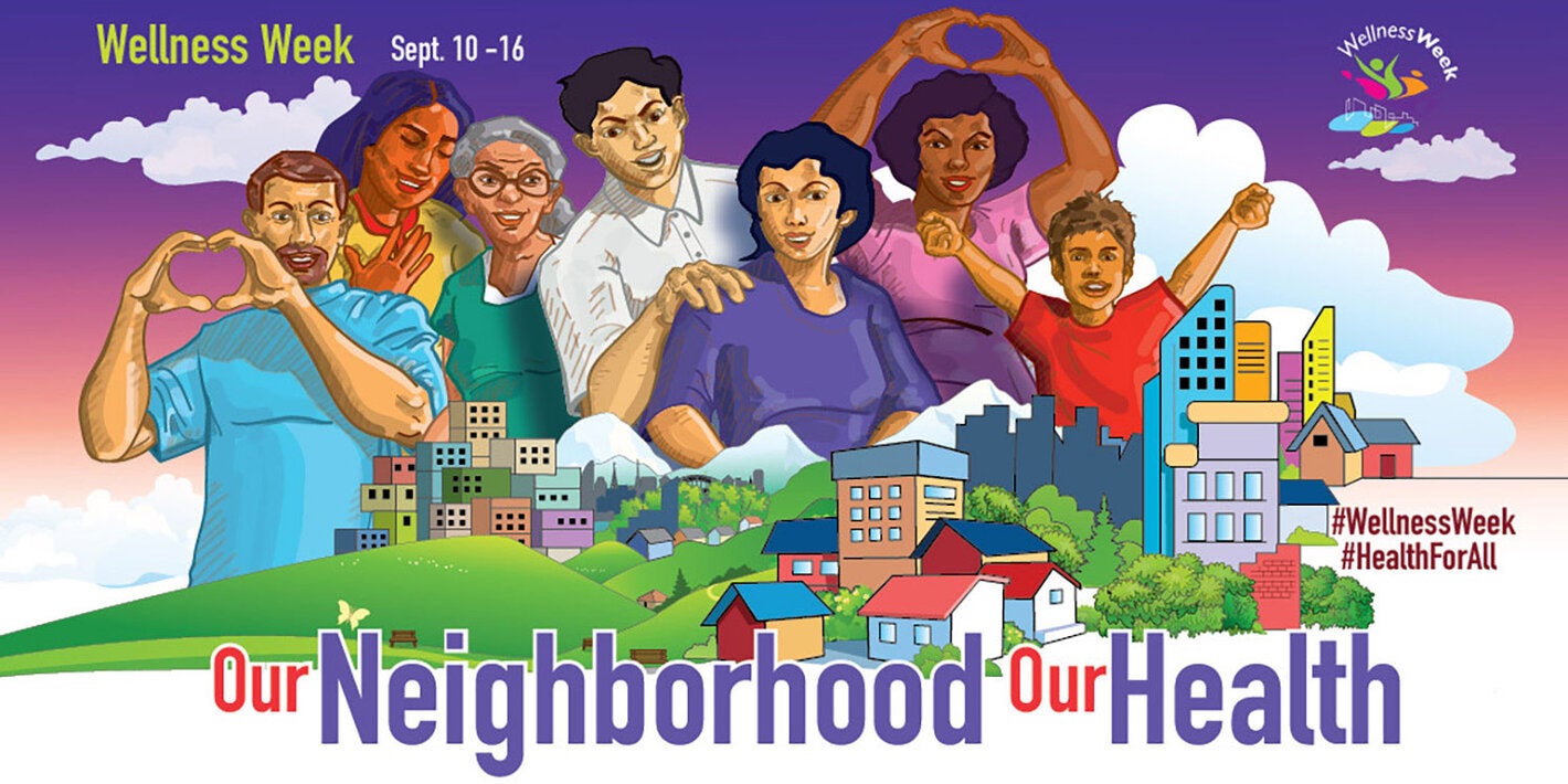 People of different ages and ethnicities surrounded by their neighborhood