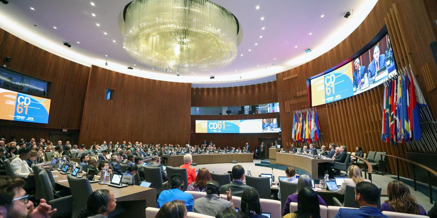 Room A of PAHO HQ with delegations of the Americas during the opening session of the 61st Directing Council