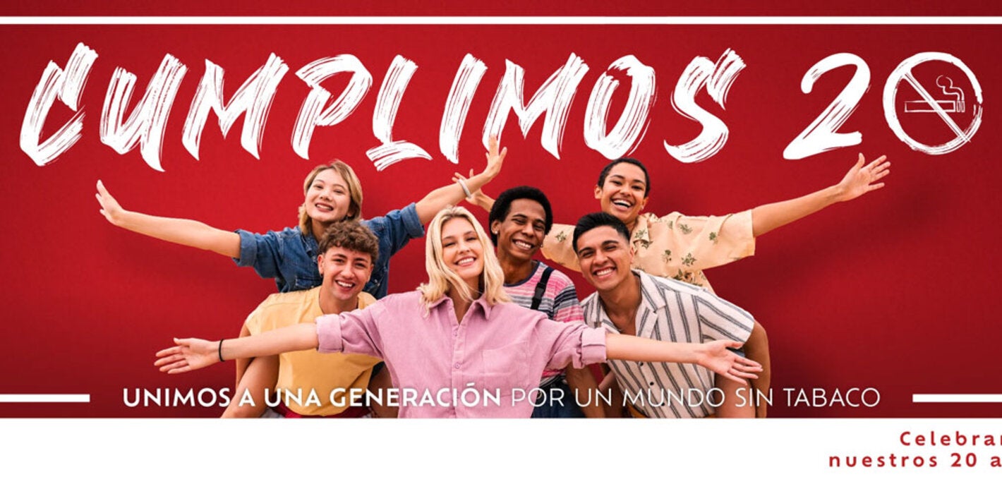 Banner celebraci'on de los 20 años Convenio Marco de OMS