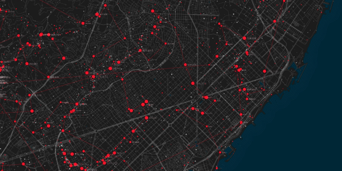vista aërea de mapa con puntos de geo localización