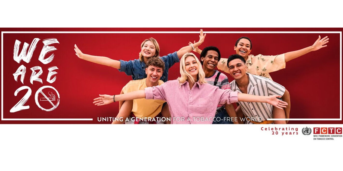 Banner 20th Anniversary - A World with no tobacco