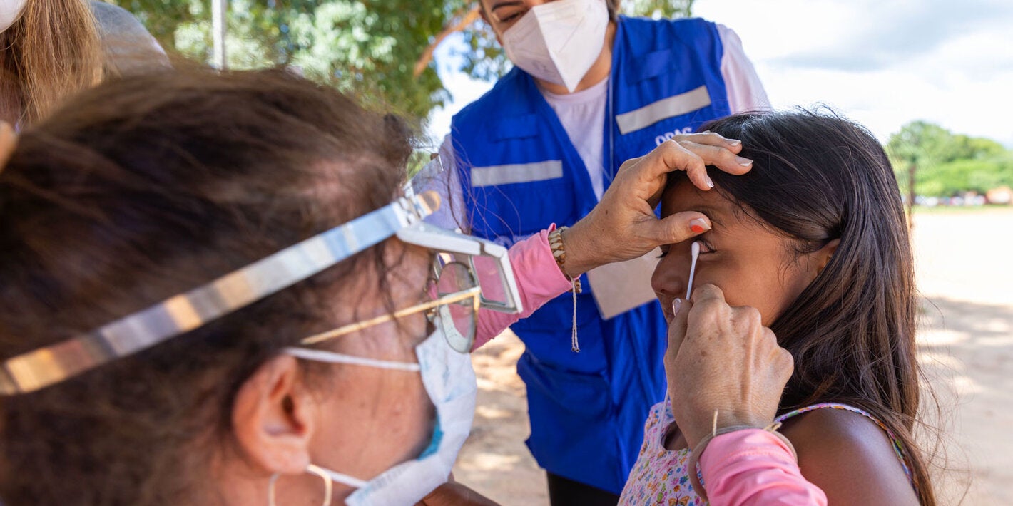 Girl is being examined for trachoma disease