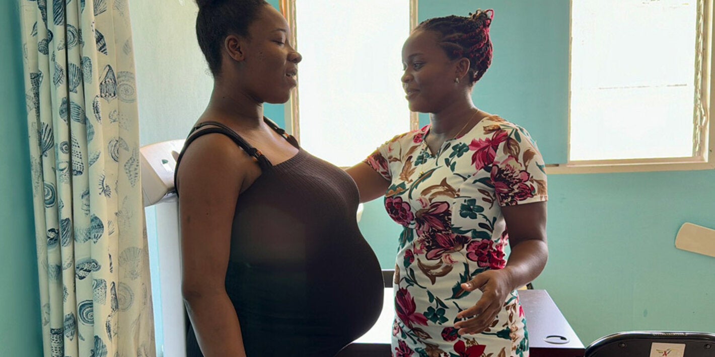 Pregnant woman receiving prenatal care