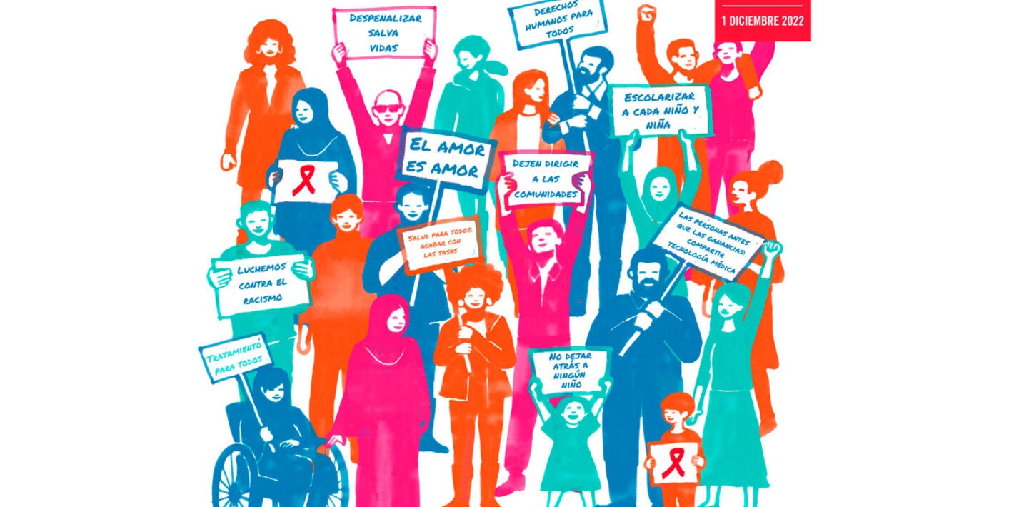 Grupo diverso con r'otulos: Un'amonos para acabar la desigualdad.