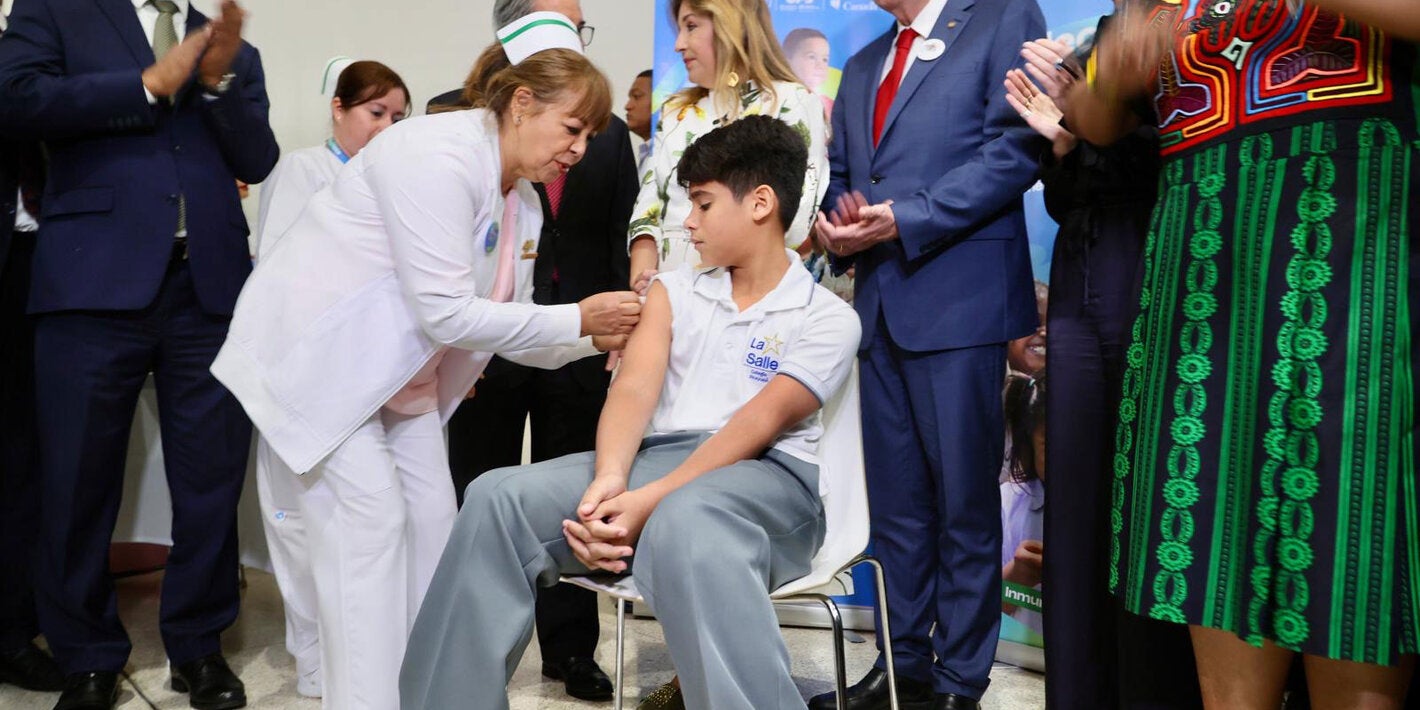 Boy receives vaccination during the launching of Vaccination Week in the Americas
