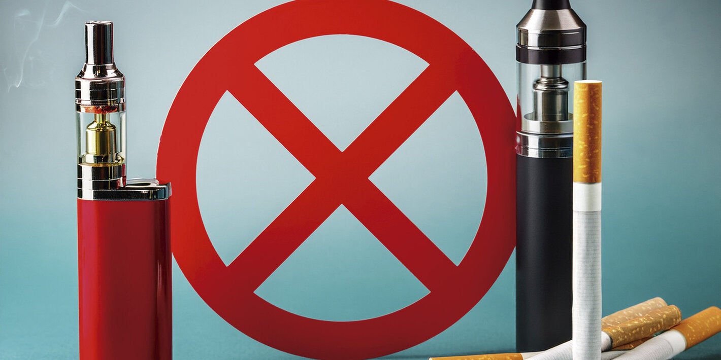 cigarrillos, vapes y signo de prohibición