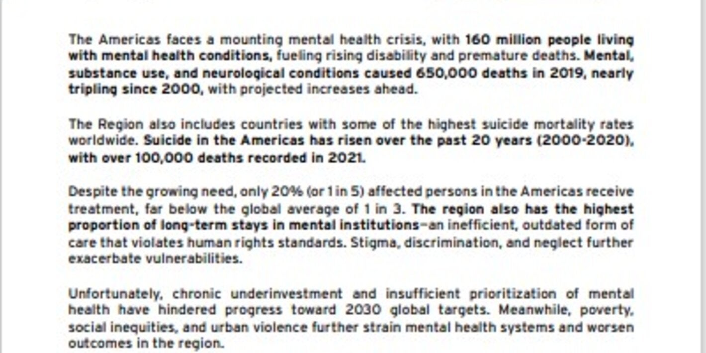A Mental Health Crisis in the Americas. Effective solutions for social development with equity