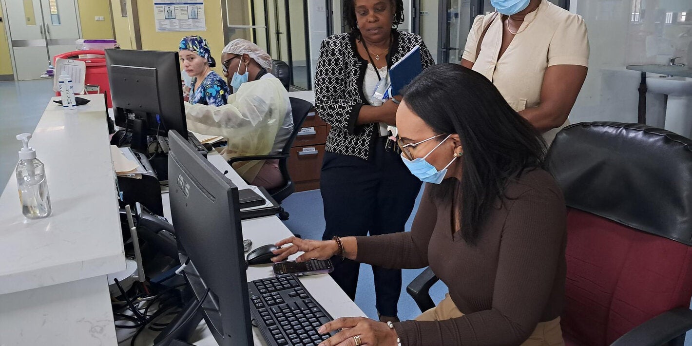 PAHO consultant testing DHIS2 access at the hospital in Dominica