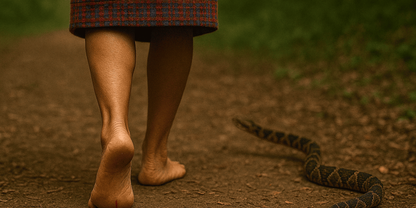 persona caminando y serpiente queriendo atacarla