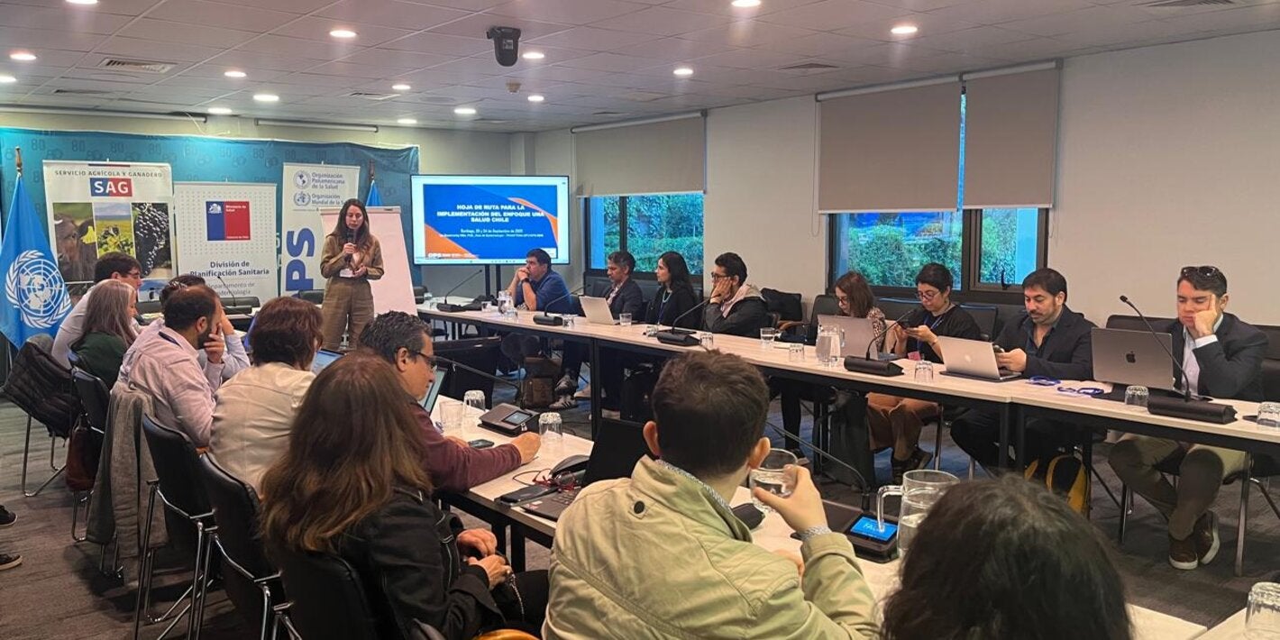 Autoridades de Chile y técnicos de PANAFTOSA-OPS discutiendo la hoja de ruta para la implementación de Una Sola Salud