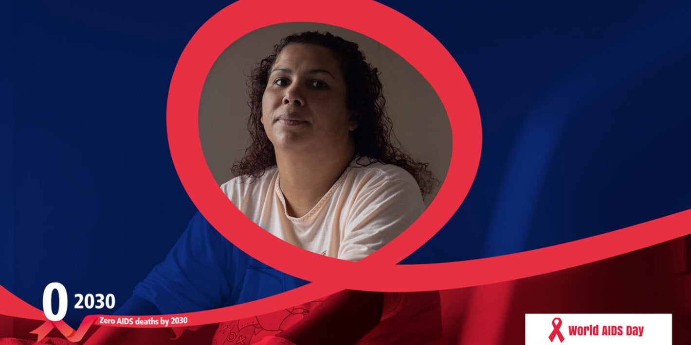 Women surrounded by a red ribbon