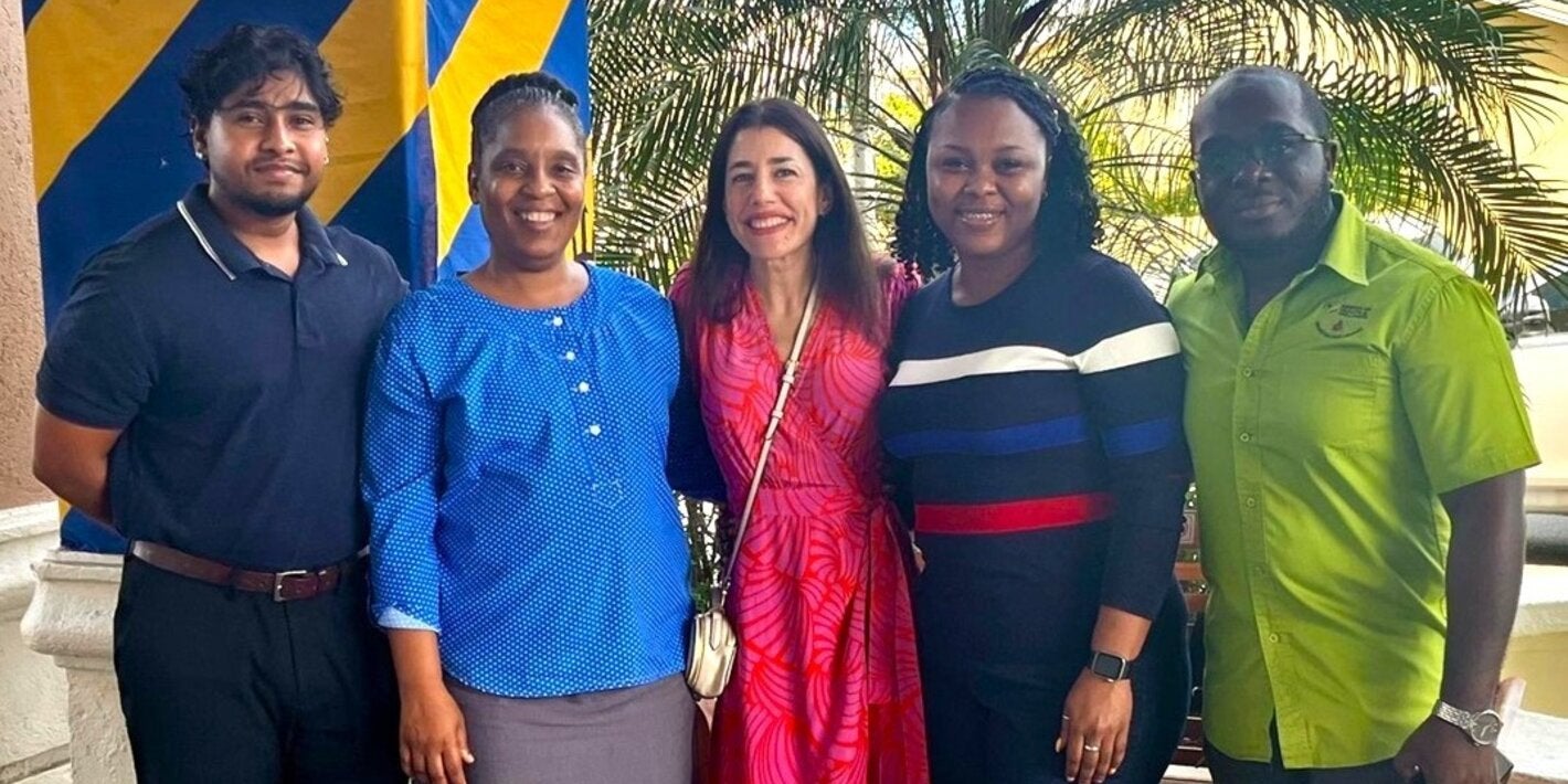 Dr. Nathalie El Omeiri, Advisor for Antimicrobial Resistance Response, alongside training participants from Jamaica’s National Laboratory Services.
