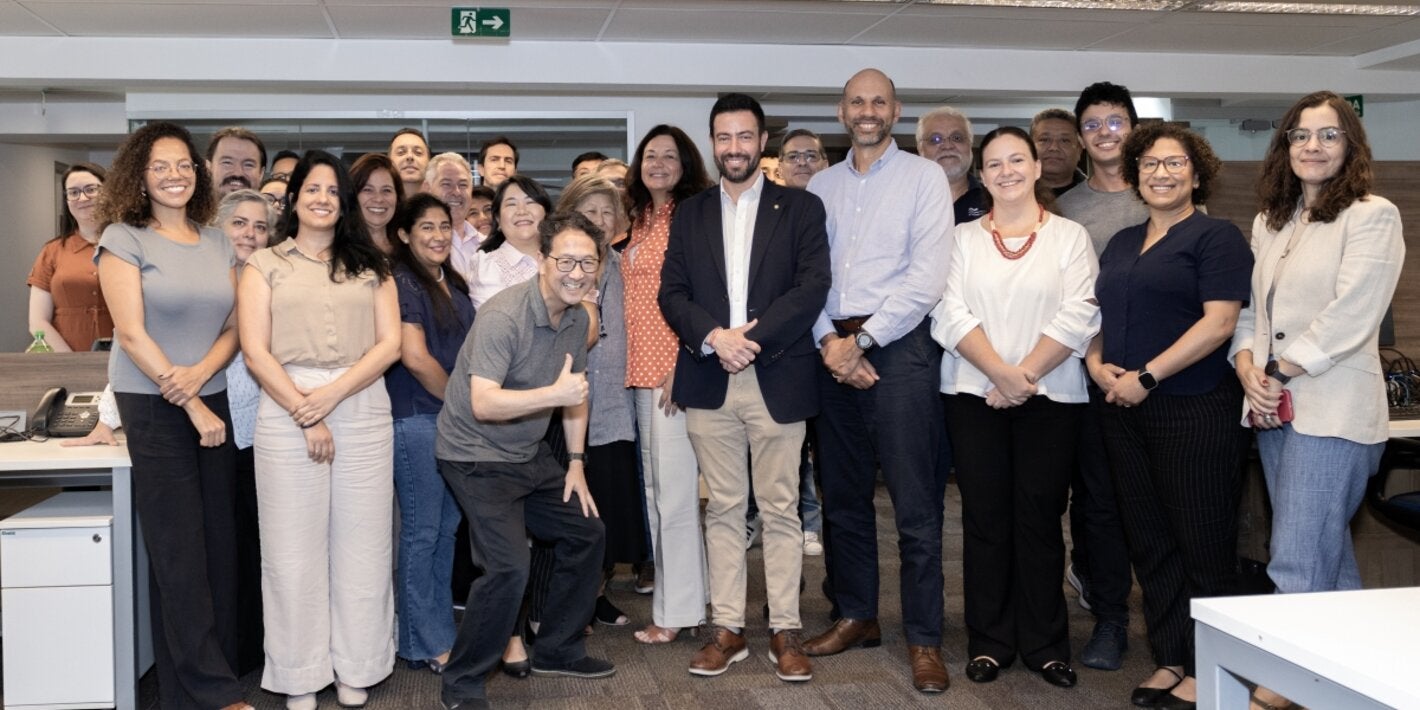 BIREME team gathered in São Paulo to celebrate the Center’s 59th anniversary with Sebastián García Saisó and João Paulo Souza on March 2, 2026.