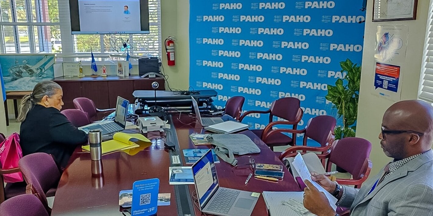 Ms Hanna Gray, International PAHO Consultant working alongside Dr Anton Best, HSS Advisor with the BHS Office during the National Consultation.