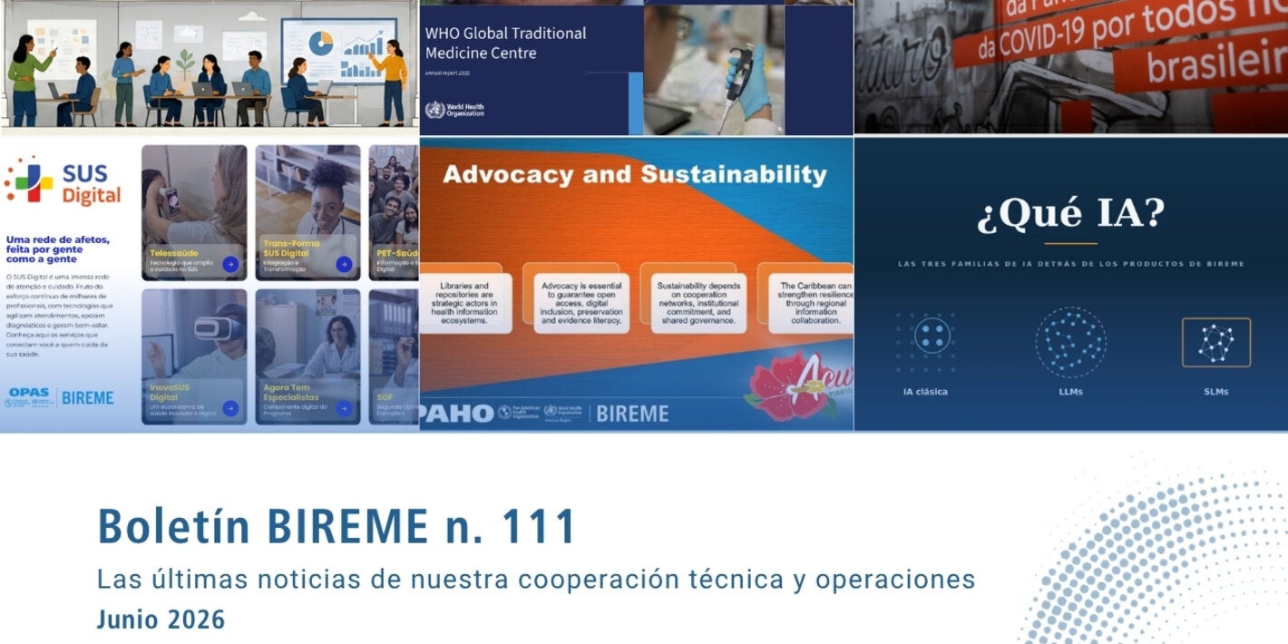 Portada de la edición n.º 111 del Boletín BIREME, con las principales noticias de la cooperación técnica y de las operaciones de BIREME de junio de 2026.