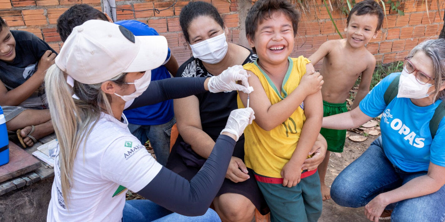 A child receives a vaccine.