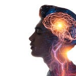 Ilustración de un cerebro y la información del webinar