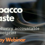 banner for fighting tobacco product waste with black background and smoke over text