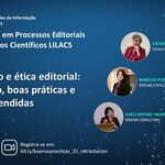 Folheto para o webinar ‘ Retratação e ética editorial’, 24 de julho, registre-se em bit.ly/buenaspracticas_25_retractacion.
