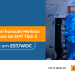 Atención quirúrgica durante el huracán Melissa: Experiencia de los despliegues de EMT Tipo 2. Imagen: dos cirujanas y un cirujano realizan una operación en una sala quirúrgica."