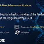 Banner for BIREME 2026 Webinar #3 with a title on memory and equity in health, indicating date (April 30, 2026), time (11:00 AM UTC-3), language (Portuguese), and registration link: https://bit.ly/bireme-2026-webinar-03.