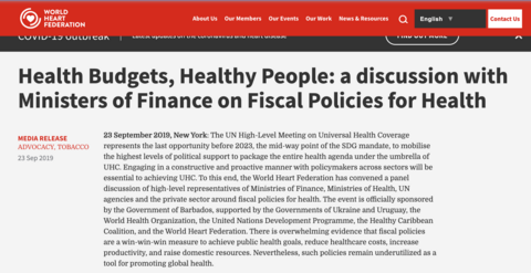 Health Budgets, Healthy People: a discussion with Ministers of Finance on Fiscal Policies for Health