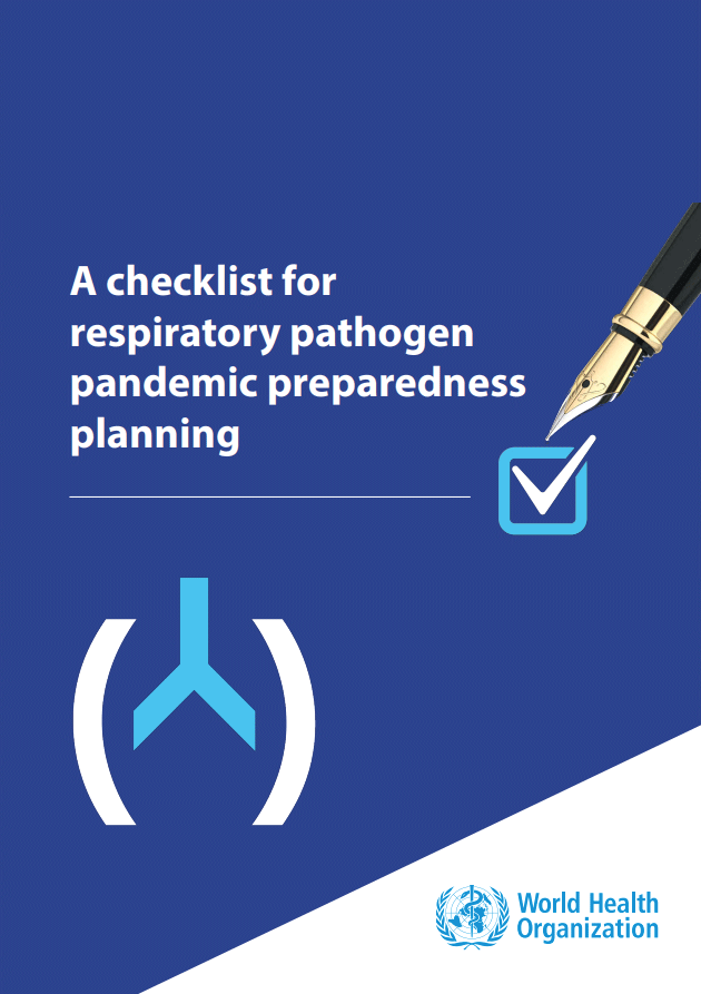 Cover "A checklist for respiratory pathogen pandemic preparedness planning + checkmark icon + WHO logo