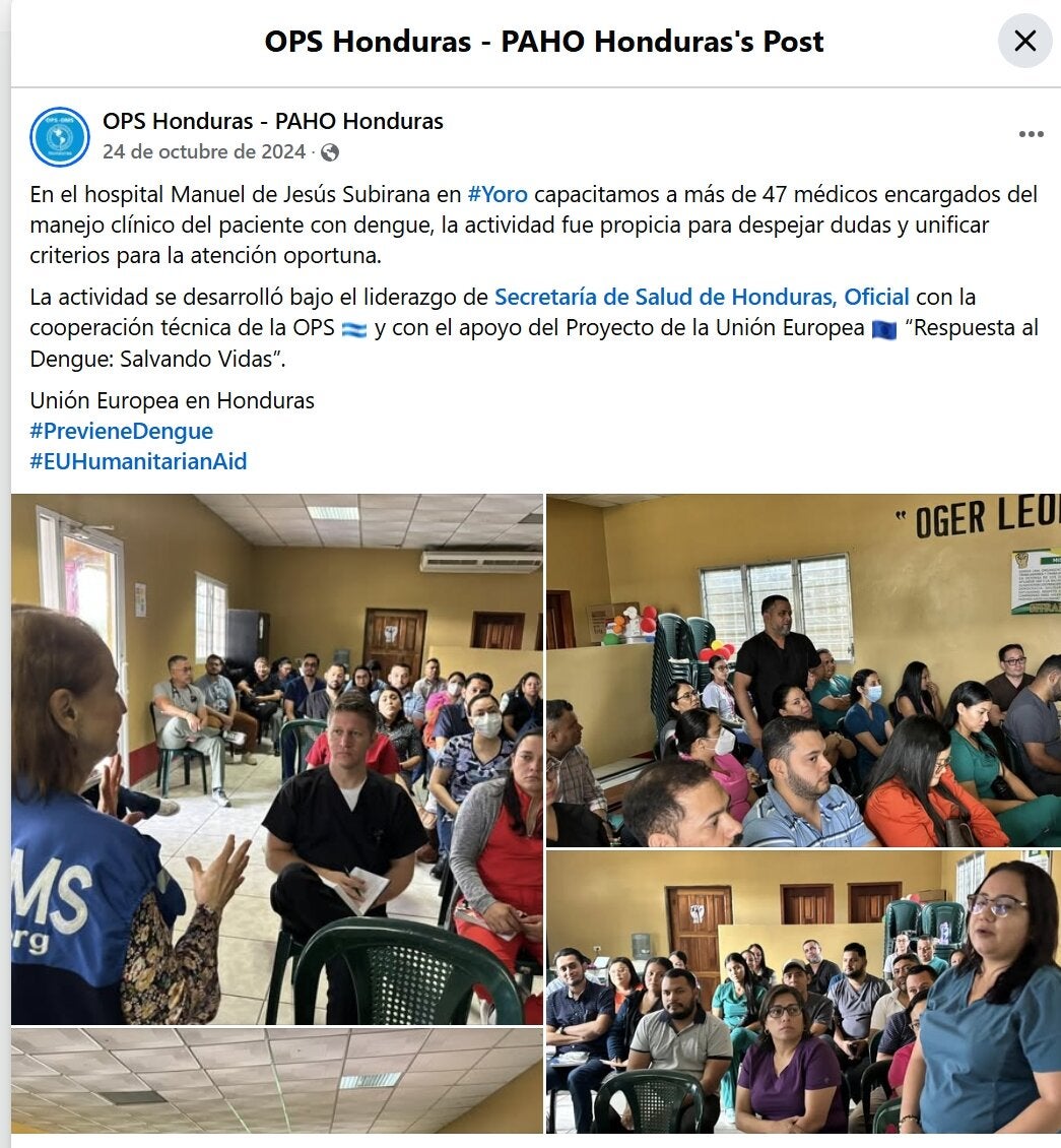 post actividad comunitaria en Honduras sobre dengue. Fotos de grupo de personas participando en la actividad