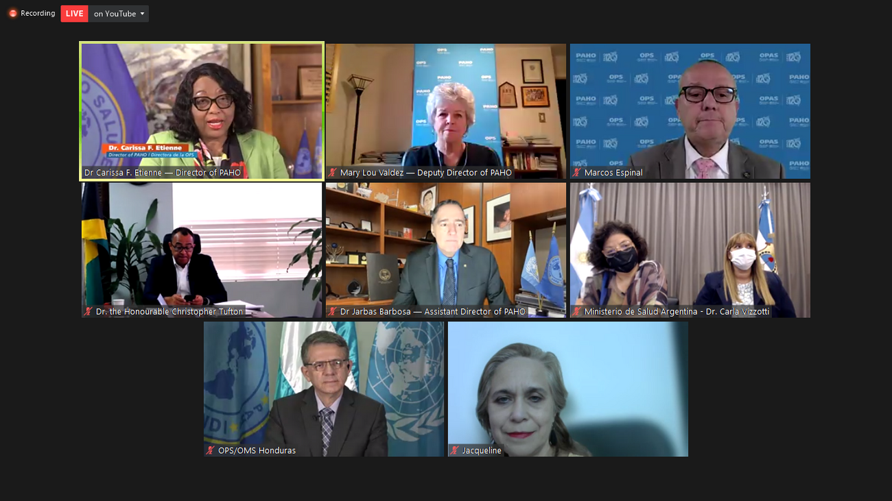 Autoridades de OPS/OMS, PNUMA y ministros de salud durante el encuentro.