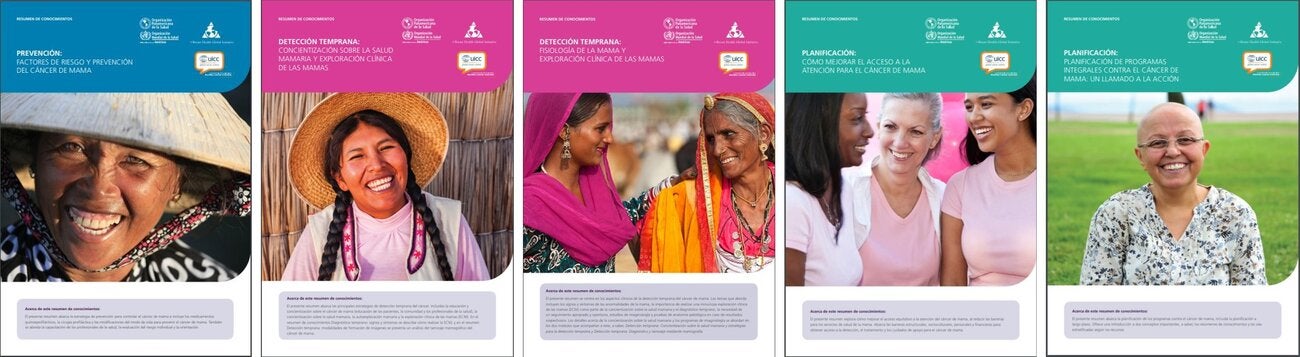 Portadas de las hojas informativas sobre cáncer de mama 